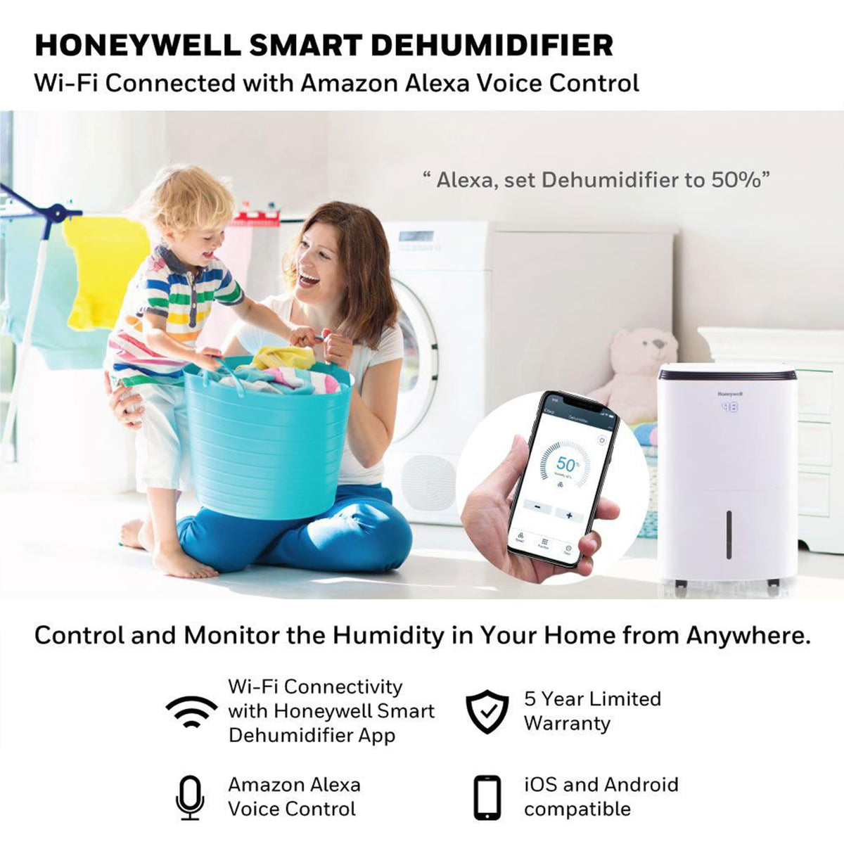 Smart WiFi 30-Pint Dehumidifier with Alexa Voice Control I74963