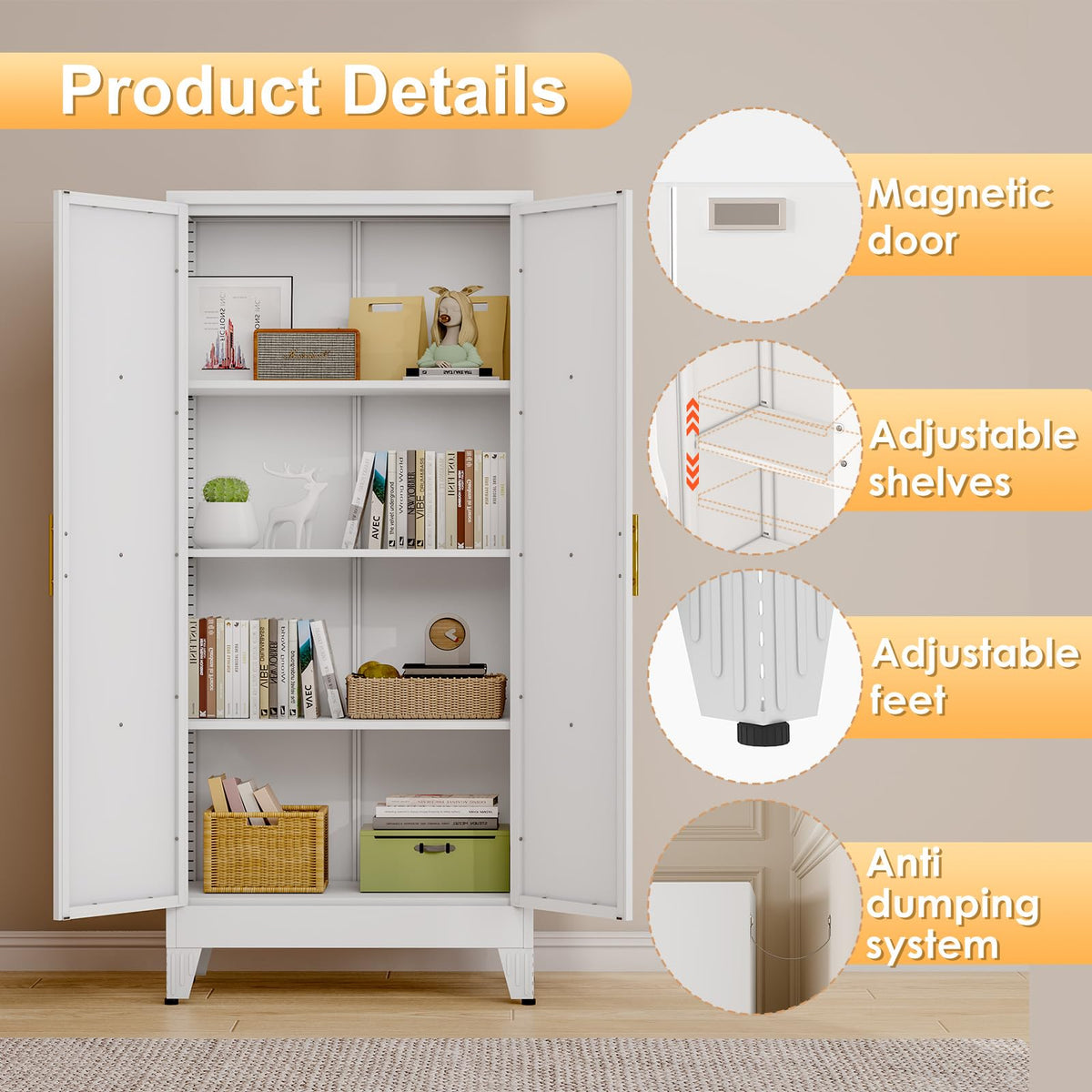 61" Metal Kitchen Pantry Storage Cabinet with 2 Doors and 3 Adjustable Shelves U812417