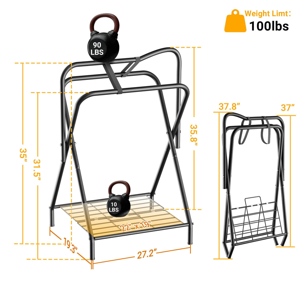 Foldable Saddle Rack with Storage Shelf, Black M656206