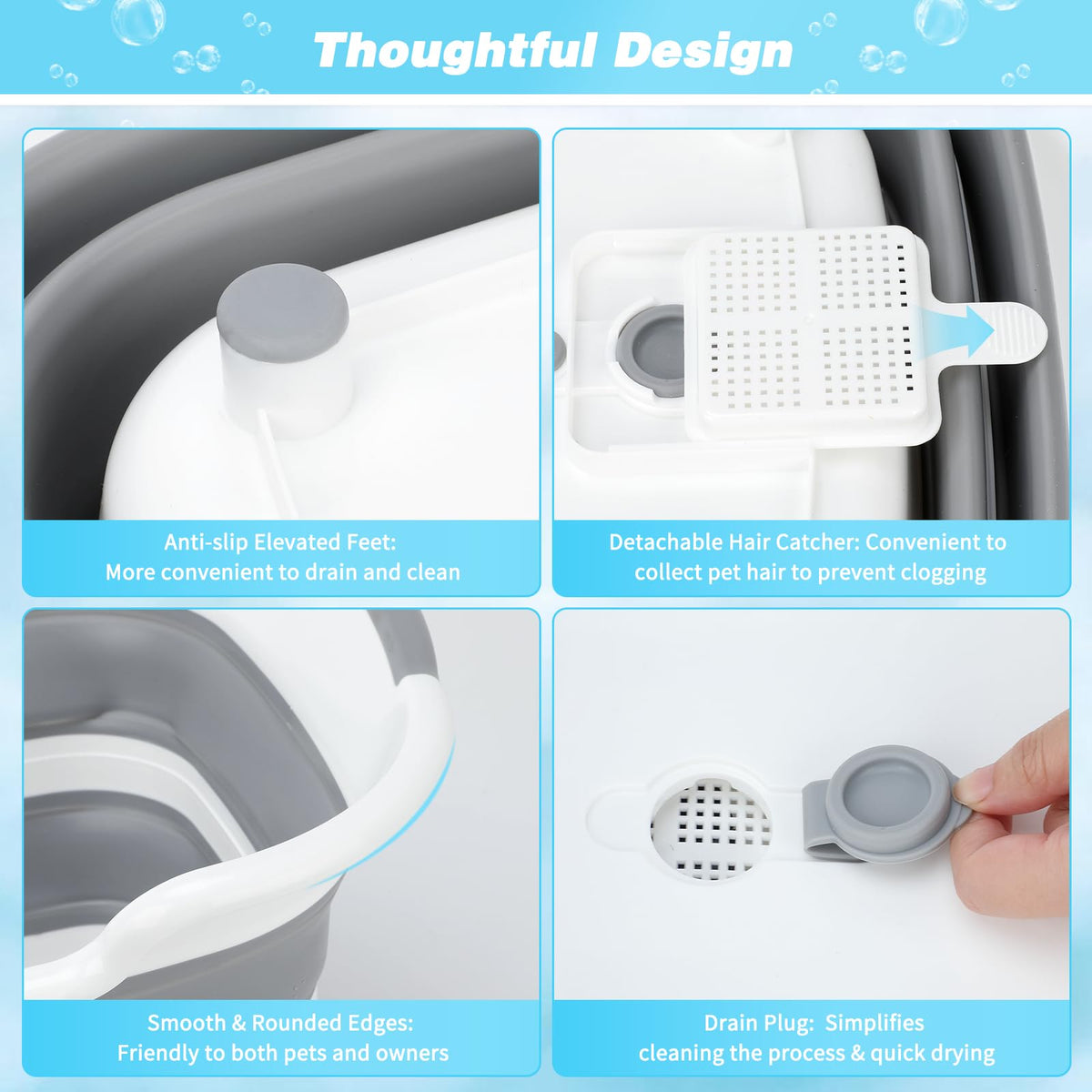 27L Raised Collapsible Dog Bathtub with Drain I8060