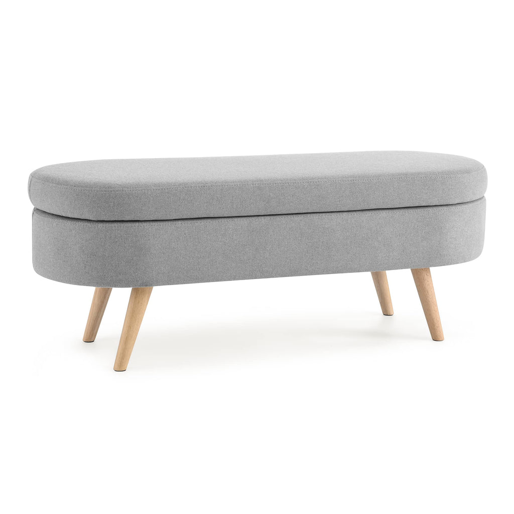 Oval Storage Bench with Linen Fabric and Rubber Wood Legs Grey E870948