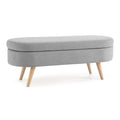 Oval Storage Bench with Linen Fabric and Rubber Wood Legs Grey E870948