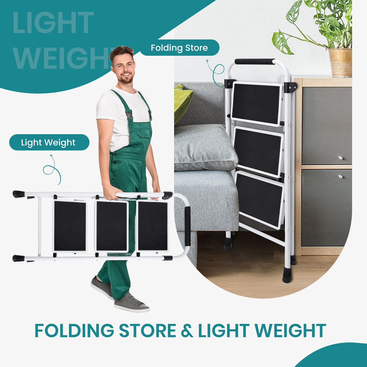 3 Step Ladder with Anti-Slip Pedal & Handrail X162