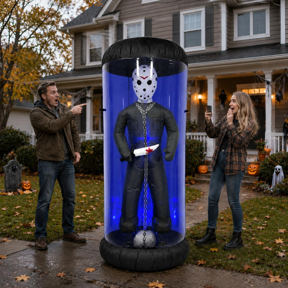 7.6FT Halloween Inflatable Outdoor Decoration with Blue LED Lights T62865