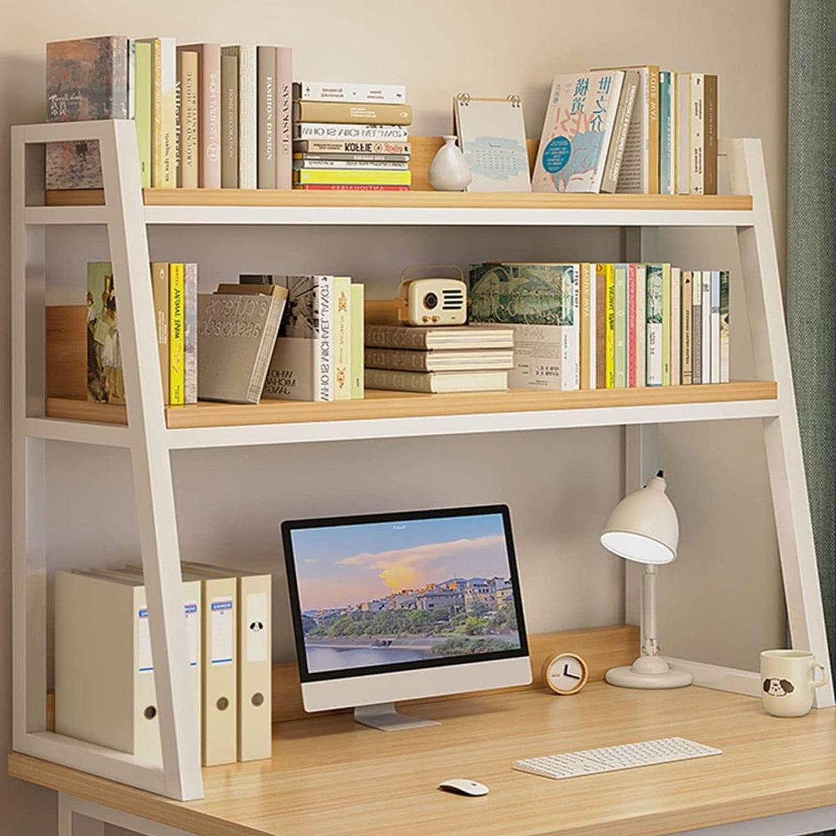 White 2-Tier Wood Desktop Bookshelf G83955