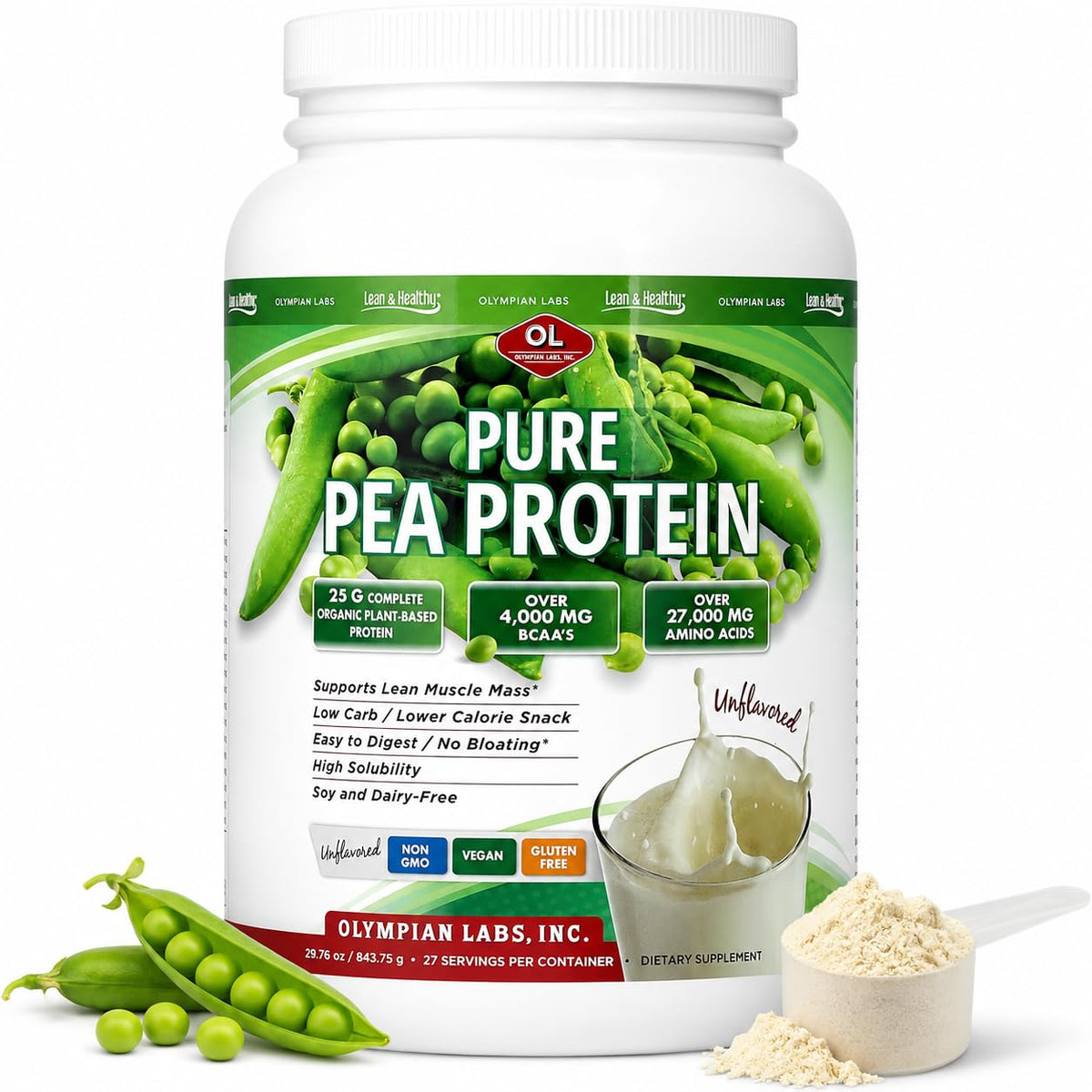 Plant Based Pea Protein Powder, Unflavored, 2 Pound E470340