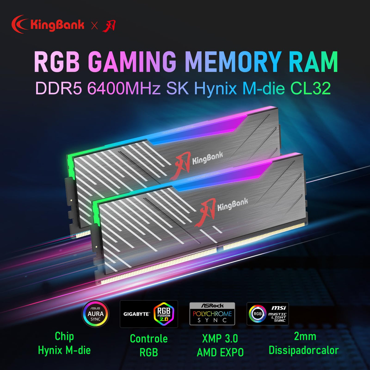 DDR5 32GB (2x16GB) 6400MT/s CL32 Desktop Memory with Heatsink W697