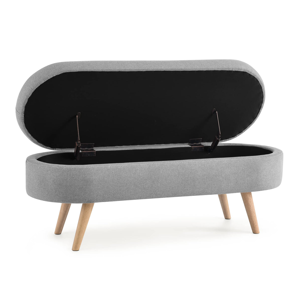 Oval Storage Bench with Linen Fabric and Rubber Wood Legs Grey E870948