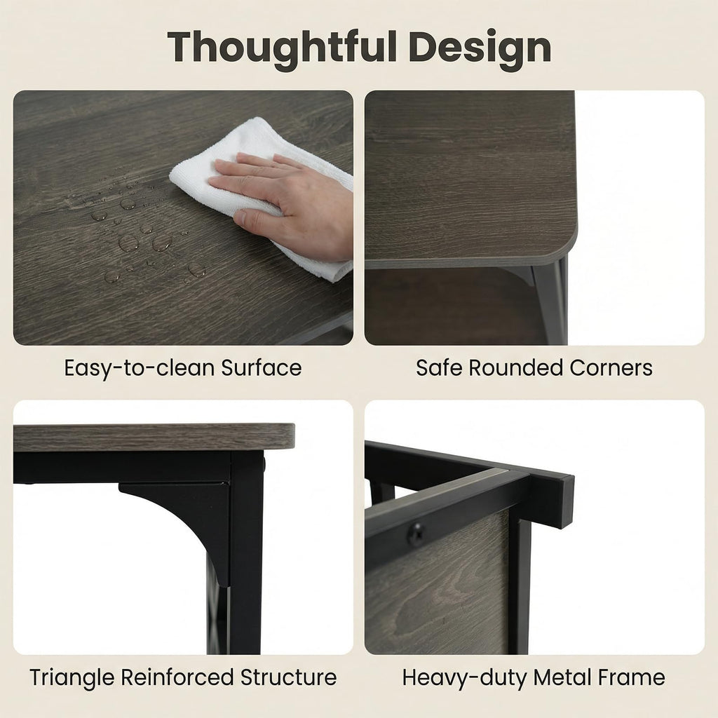 2-Tier Rectangular Coffee Table with Wooden Top and Metal Frame T594