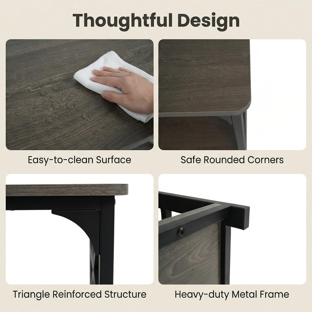 2-Tier Rectangular Coffee Table with Wooden Top and Metal Frame T594