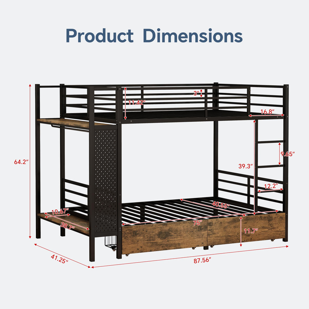Twin Over Twin Metal Bunk Bed with Storage N910044