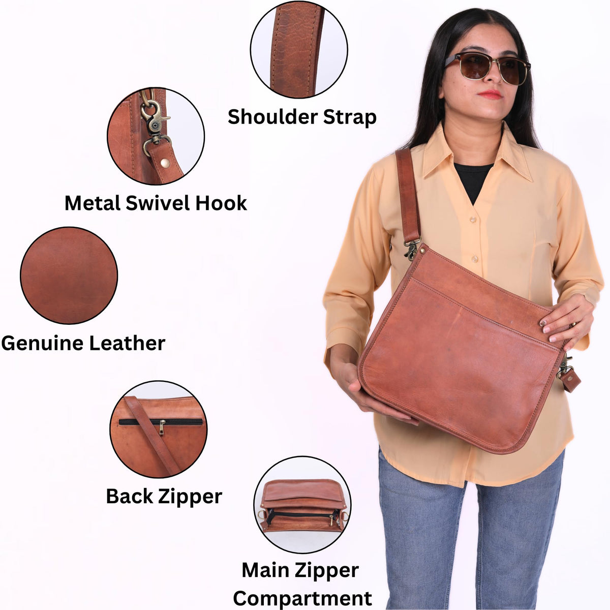Rustic Tan Brown Leather Crossbody Purse H9424