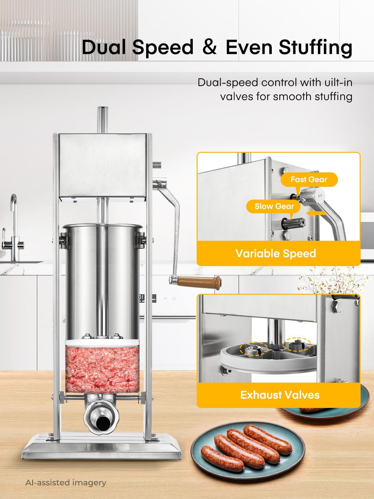5L Stainless Steel Manual Sausage Stuffer with 4 Stuffing Tubes E142