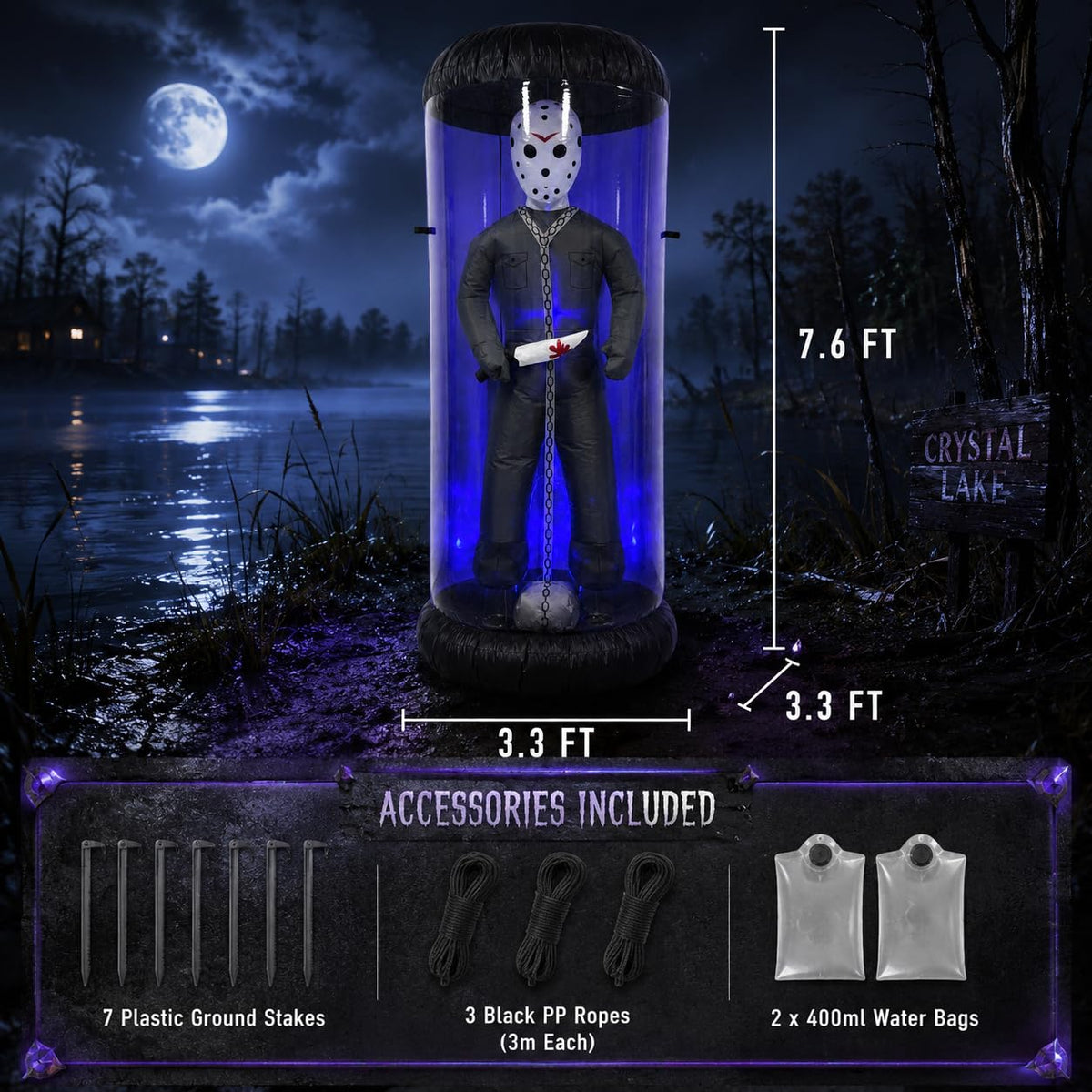 7.6FT Halloween Inflatable Outdoor Decoration with Blue LED Lights T62865