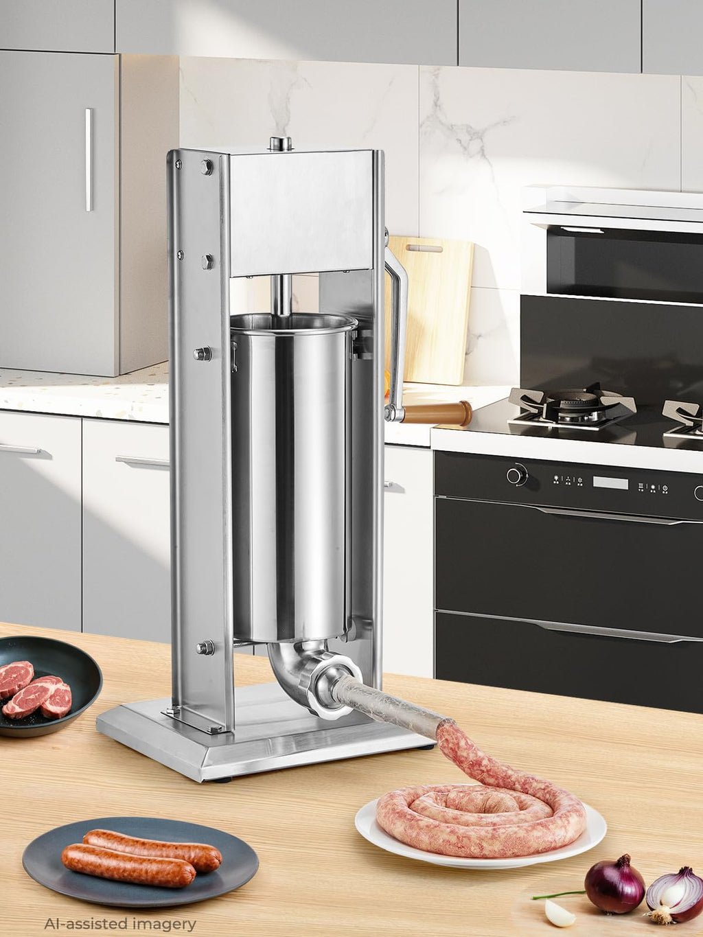 5L Stainless Steel Manual Sausage Stuffer with 4 Stuffing Tubes E142