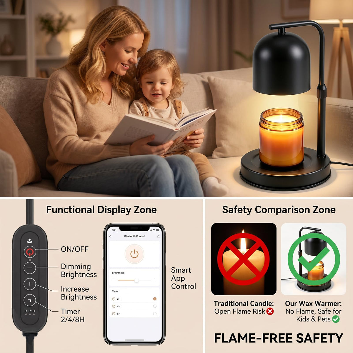 Adjustable Height App Controlled Candle Warmer Lamp with Timer W816980