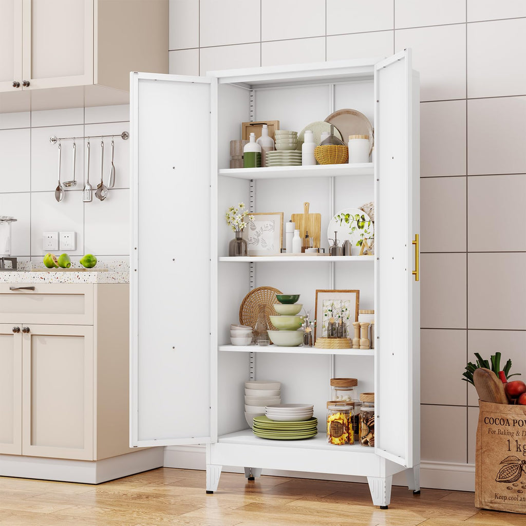 61" Metal Kitchen Pantry Storage Cabinet with 2 Doors and 3 Adjustable Shelves U812417