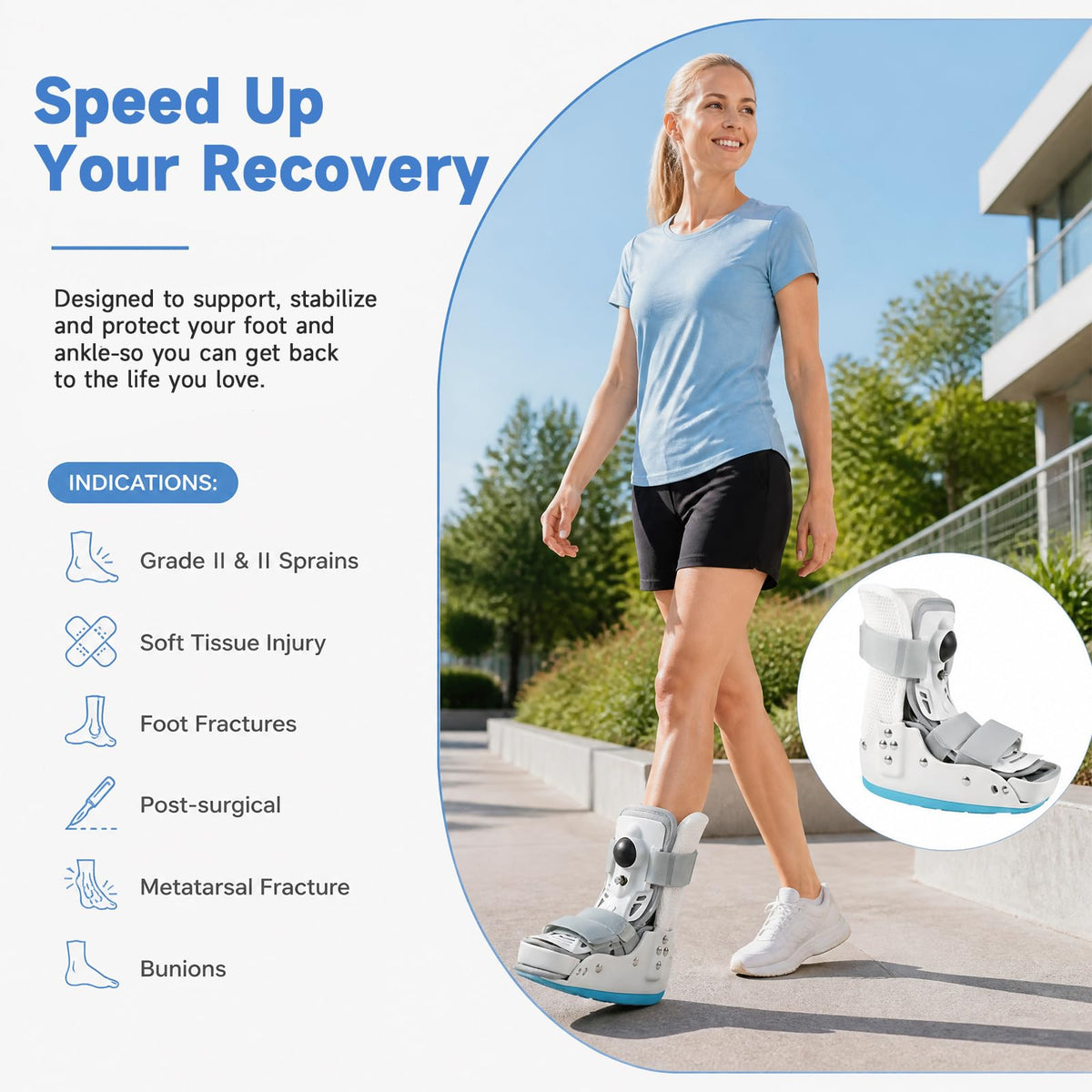 Short Orthopedic Medical Walker Boot with Moldable Thermoplastic Back Support (Large) Q196869