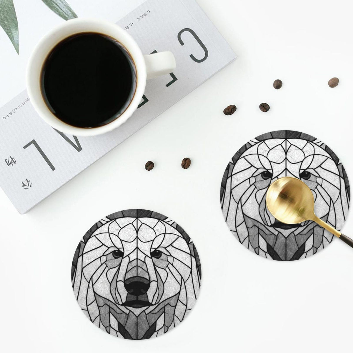 Black and White Bear Leather Coasters Set of 4 N43330