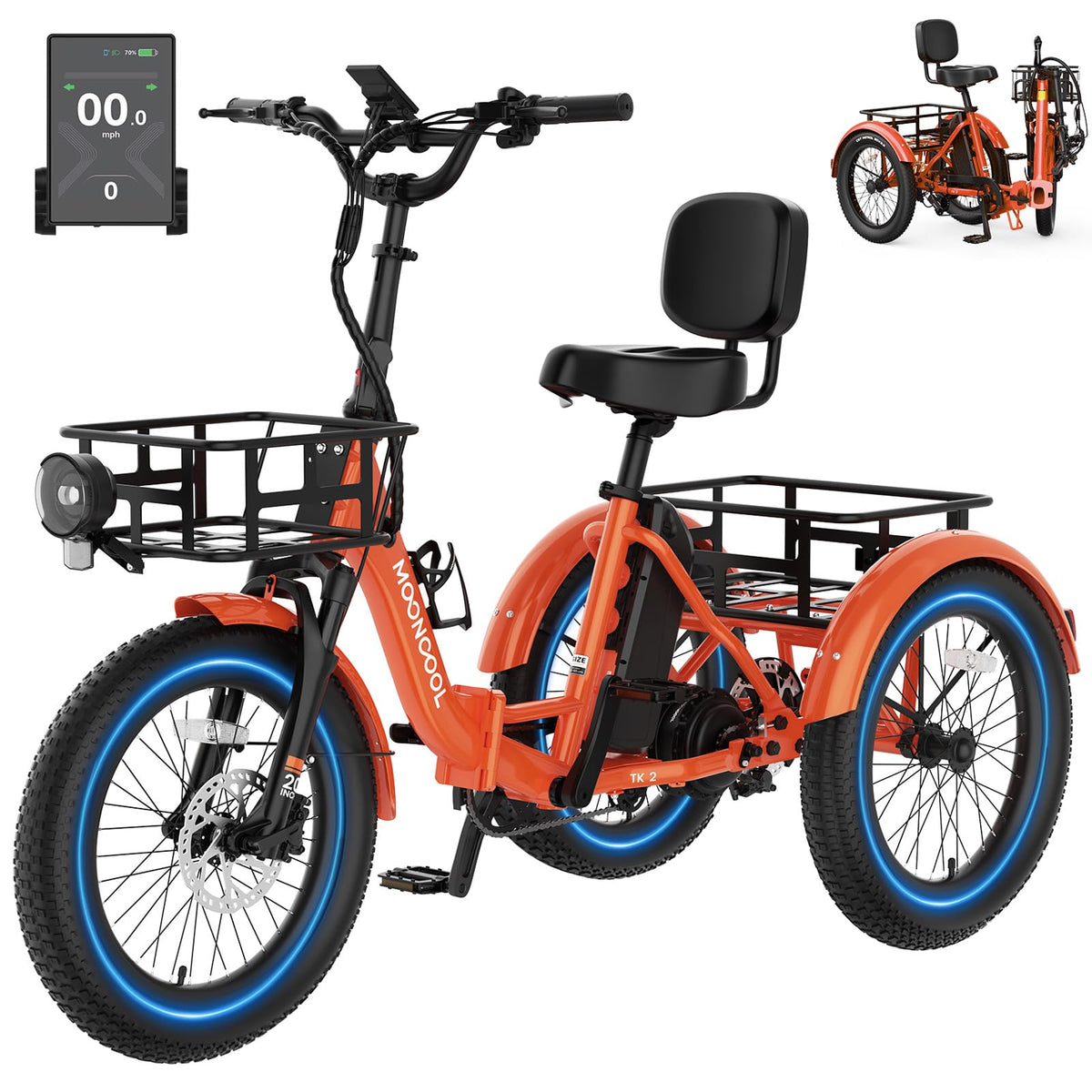 Electric Trike for Adults, 500W 20" Fat Tire Folding Tricycle L61300
