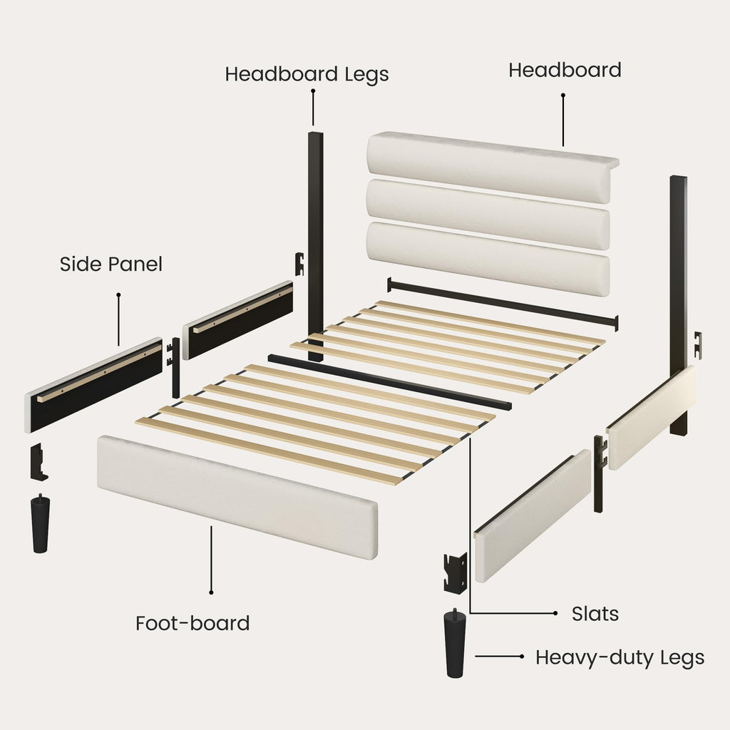 Beige Velvet Upholstered Twin Platform Bed Frame D878
