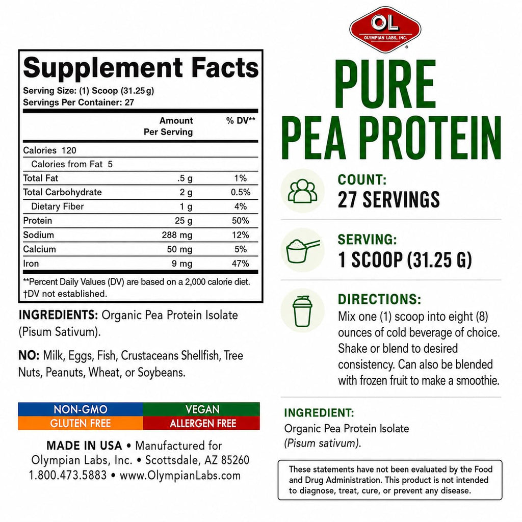 Plant Based Pea Protein Powder, Unflavored, 2 Pound E470340