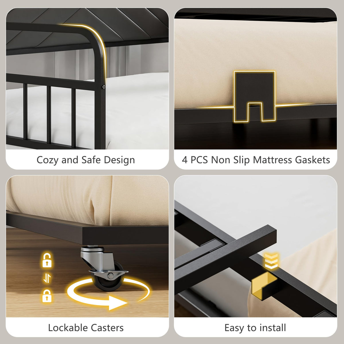 Black Metal Twin Daybed with Trundle and Storage Headboard V7019