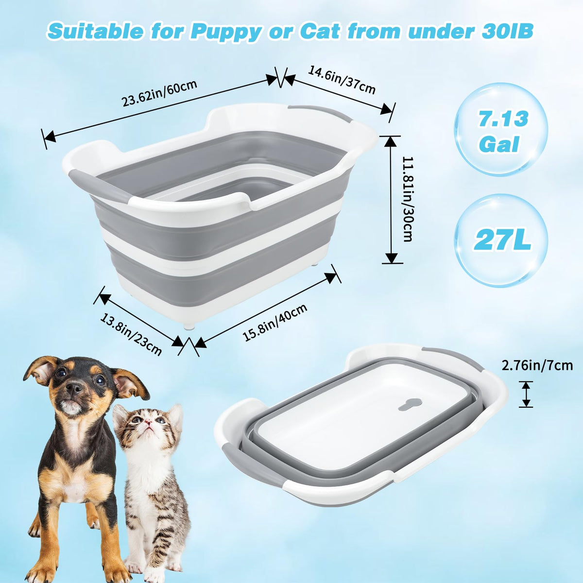 27L Raised Collapsible Dog Bathtub with Drain I8060
