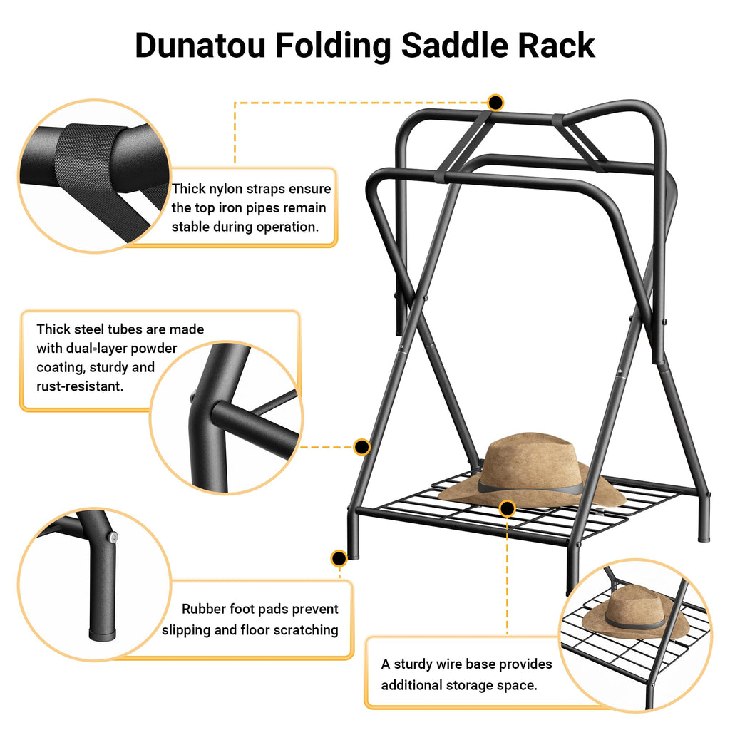 Foldable Saddle Rack with Storage Shelf, Black M656206