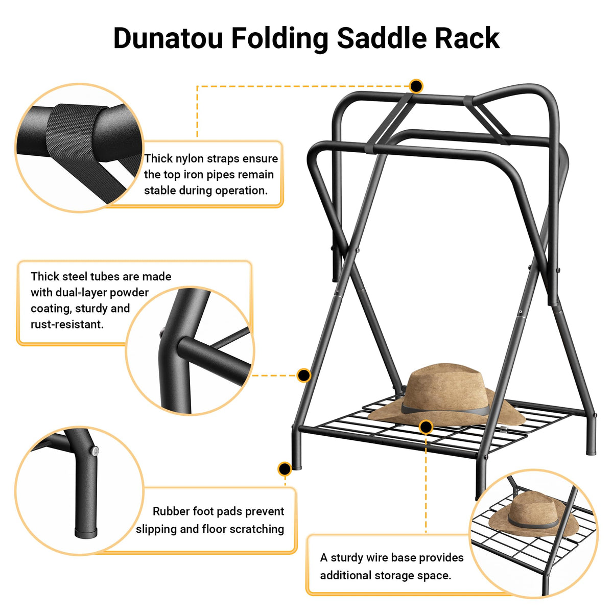 Foldable Saddle Rack with Storage Shelf, Black M656206