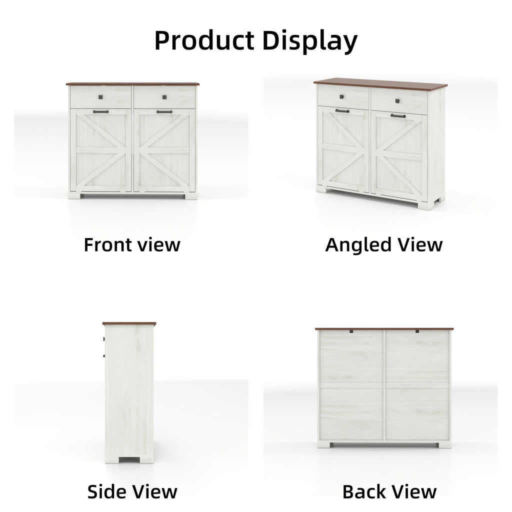 Antique White Wooden Tilt Out Trash Cabinet with 2 Storage Drawers H663