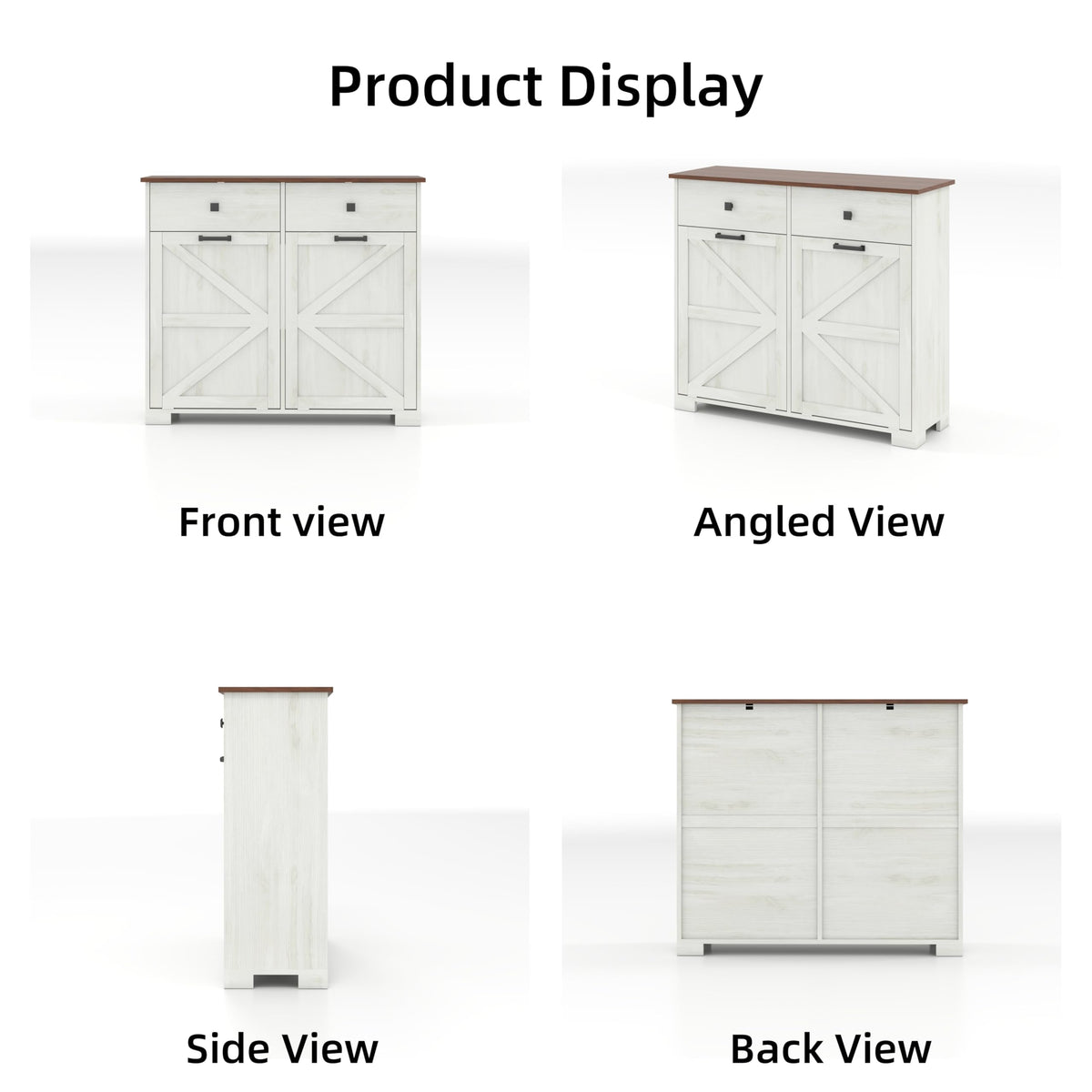 Antique White Wooden Tilt Out Trash Cabinet with 2 Storage Drawers H663