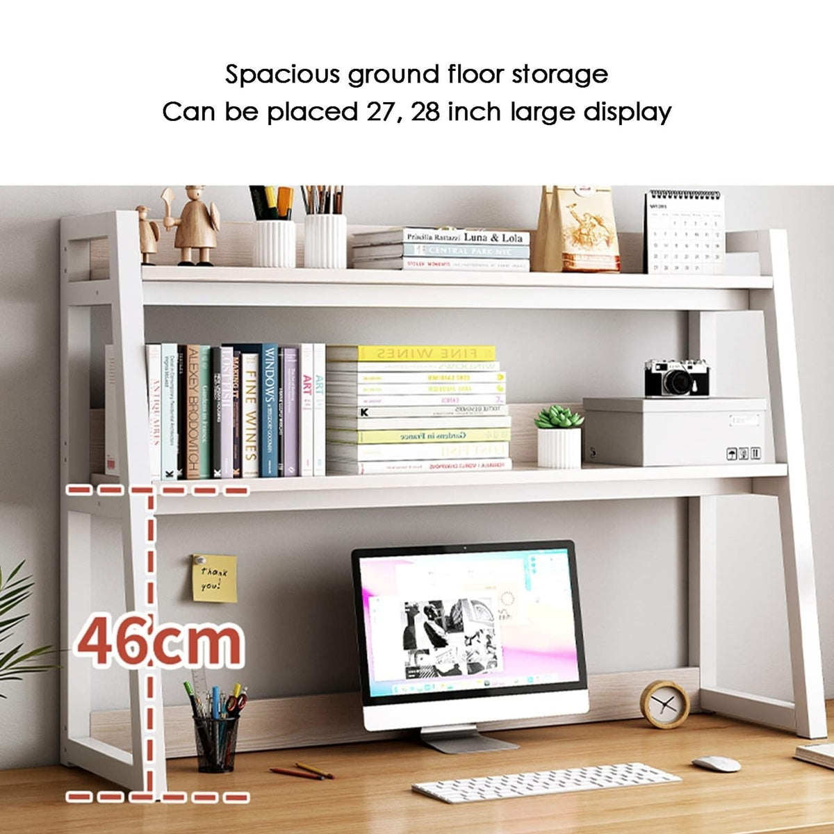 White 2-Tier Wood Desktop Bookshelf G83955