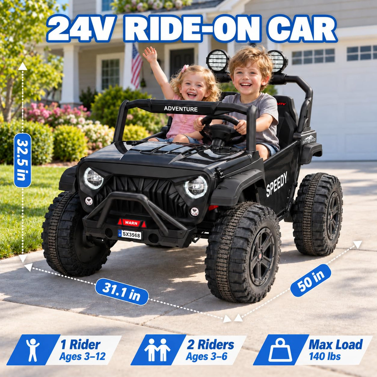 Black 24V 2 Seater Ride On Truck Car with Remote Control H5359