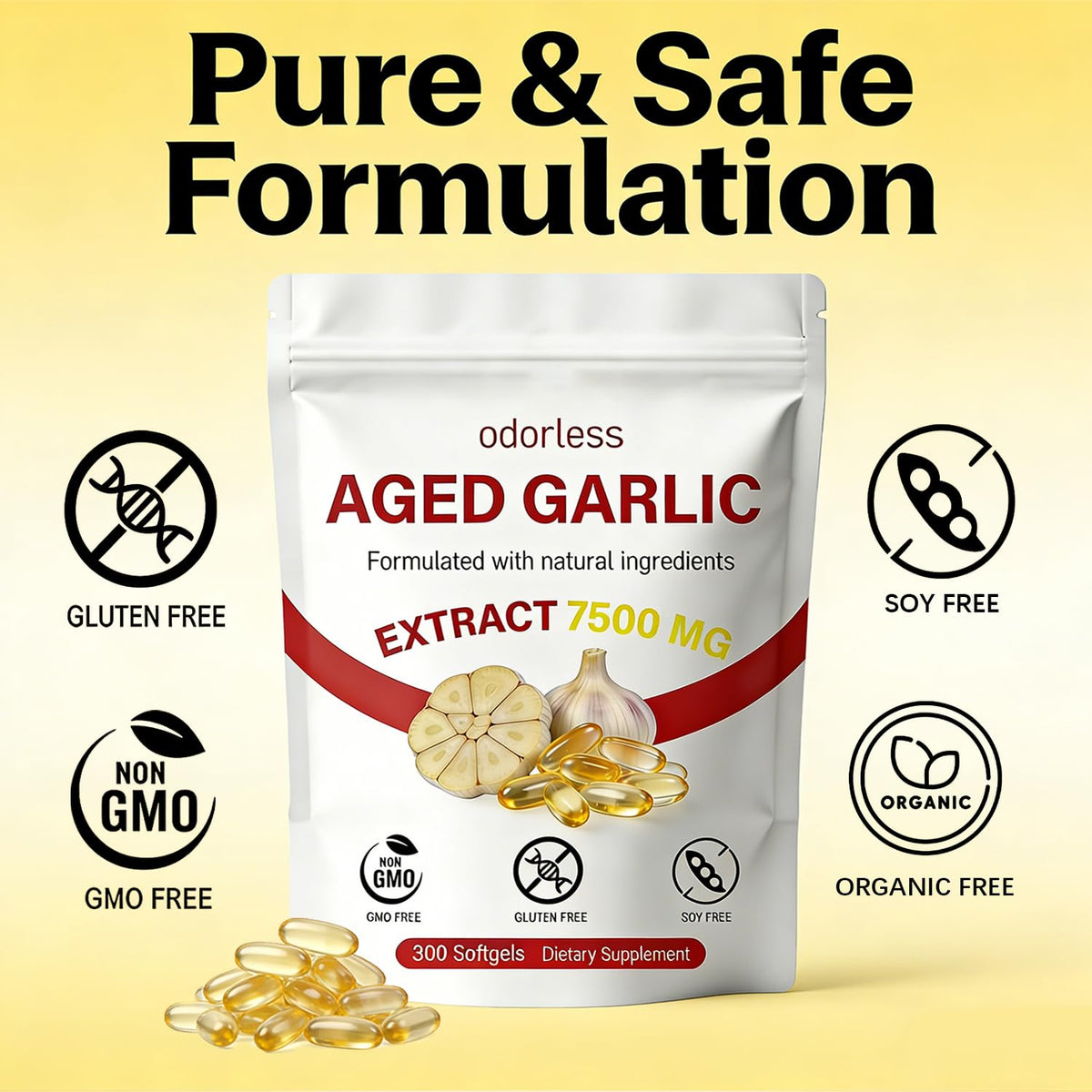 Odorless Organic Aged Garlic Extract Softgels 300 Count H53966