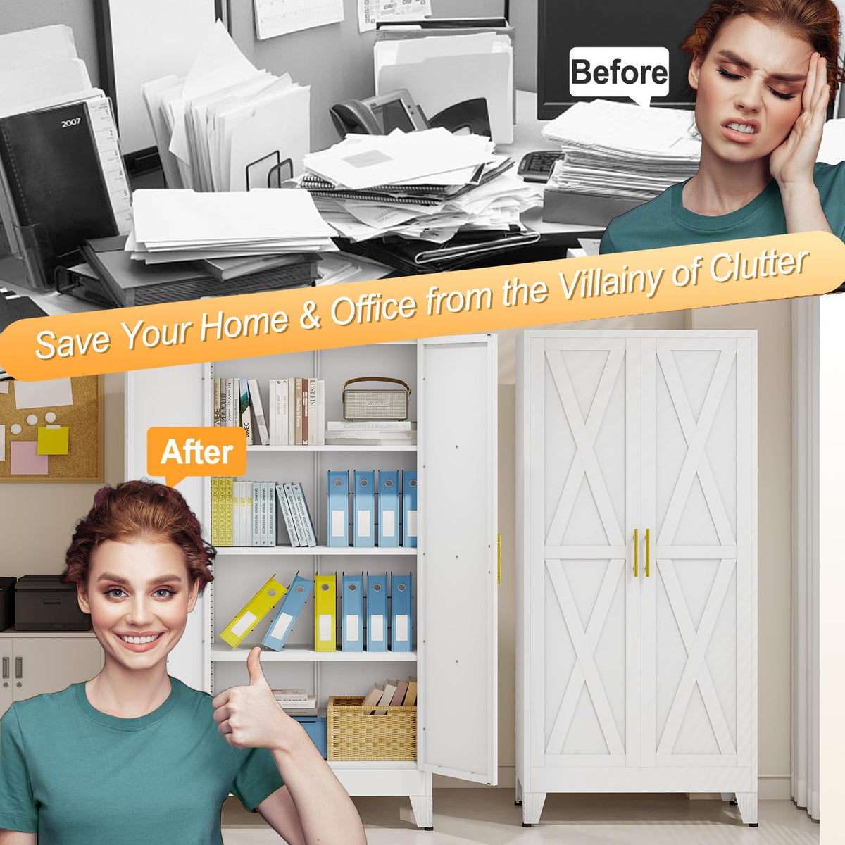 61" Metal Kitchen Pantry Storage Cabinet with 2 Doors and 3 Adjustable Shelves U812417