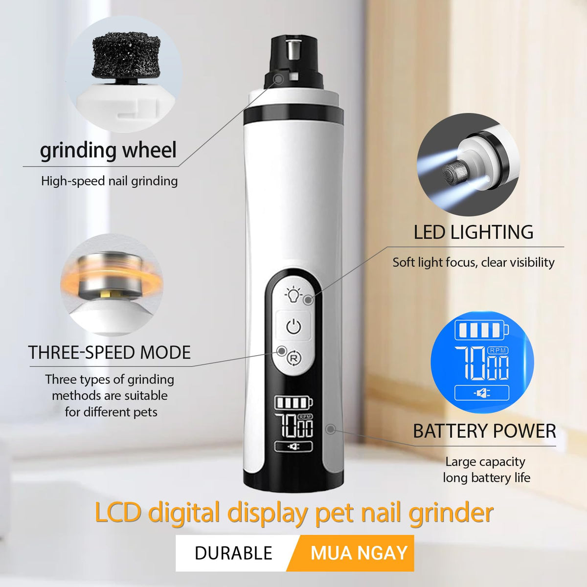 Silent Rechargeable Electric Pet Nail Grinder A922932