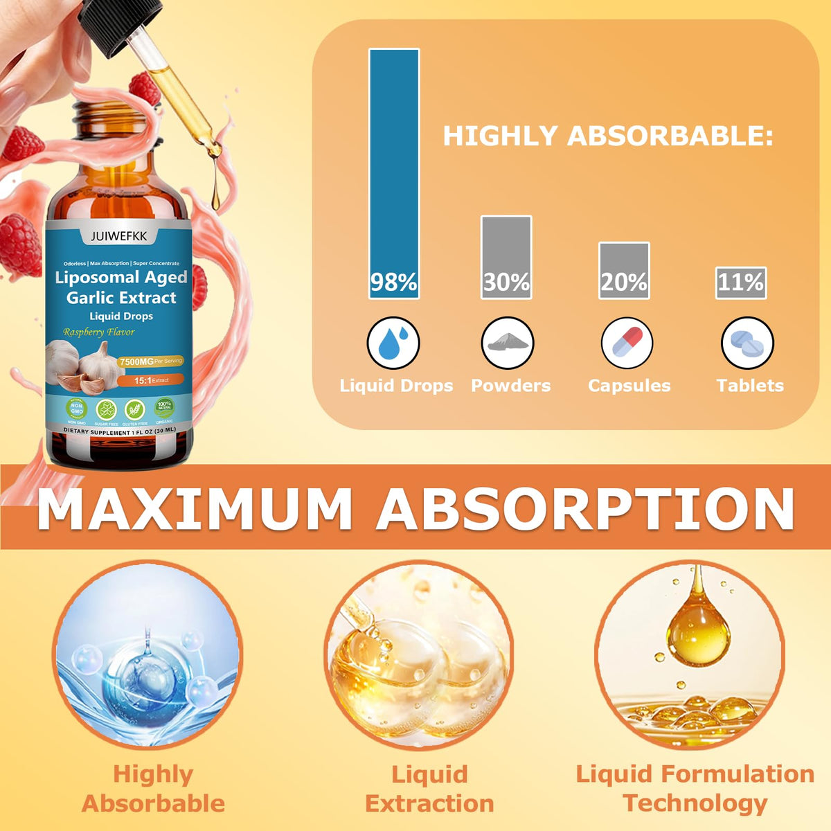 500mg Odorless Aged Garlic Extract Liquid Drop M415