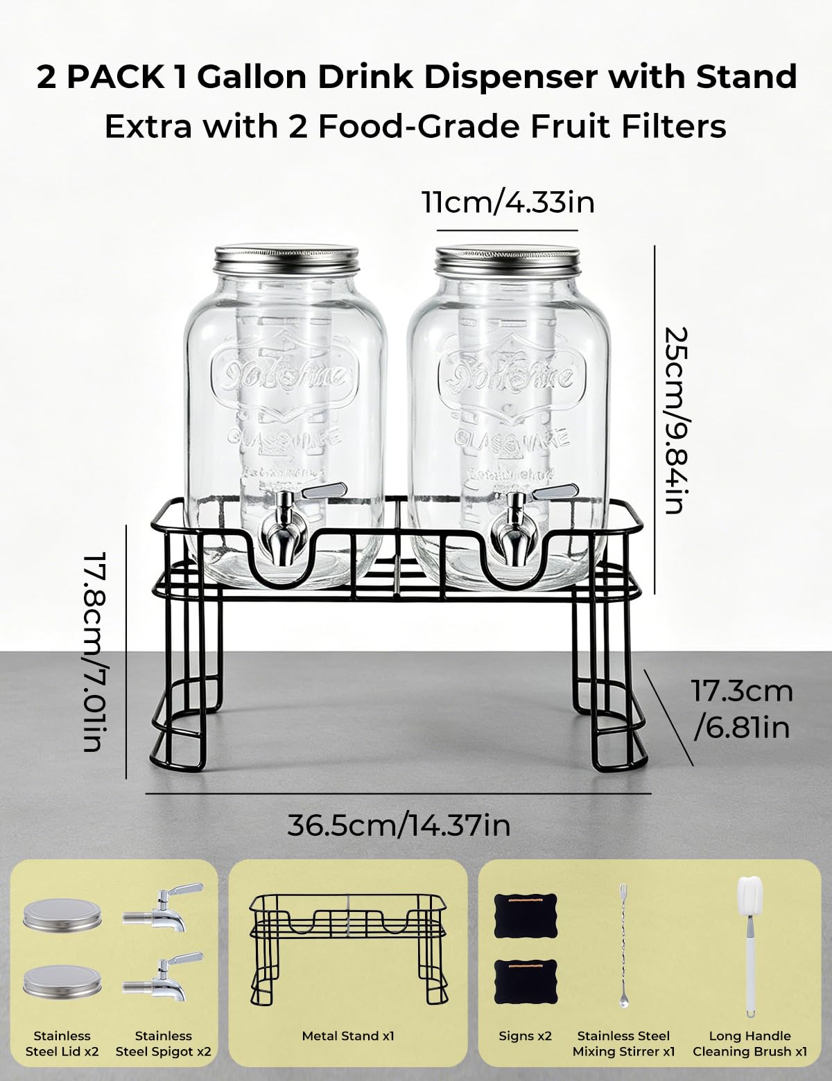 Glass Drink Dispensers 2 Pack with Stand V83443