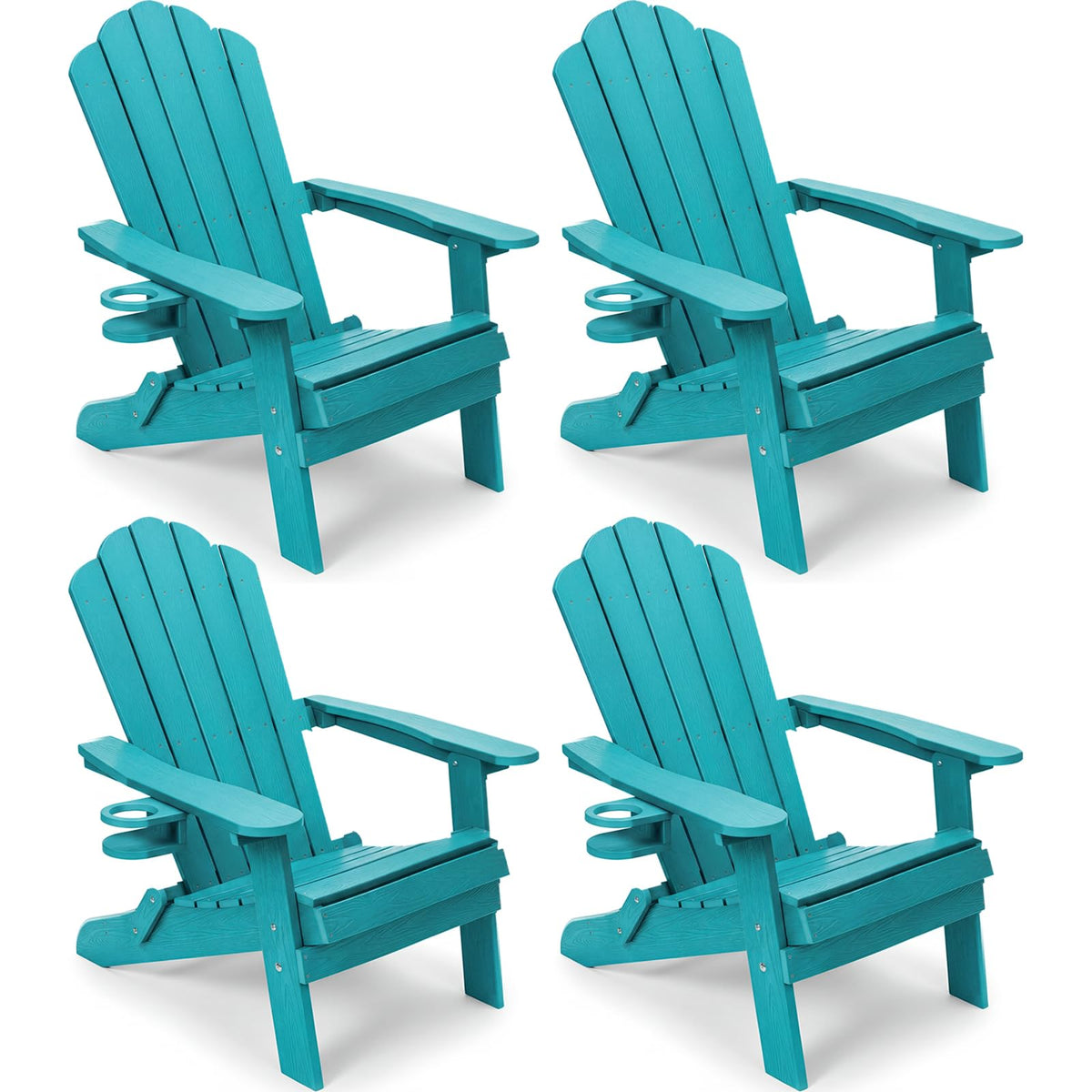 Folding Adirondack Chairs Set of 4 All-Weather Outdoor Chair with Cup Holder A4010