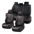 Black and Red Leather Car Seat Cover Set with Lumbar Support C138