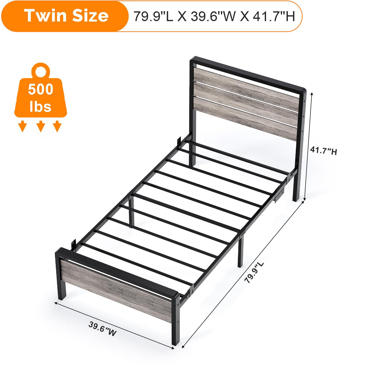 Twin Bed Frame Set of 2 with LED Headboard and USB Charging Station F739