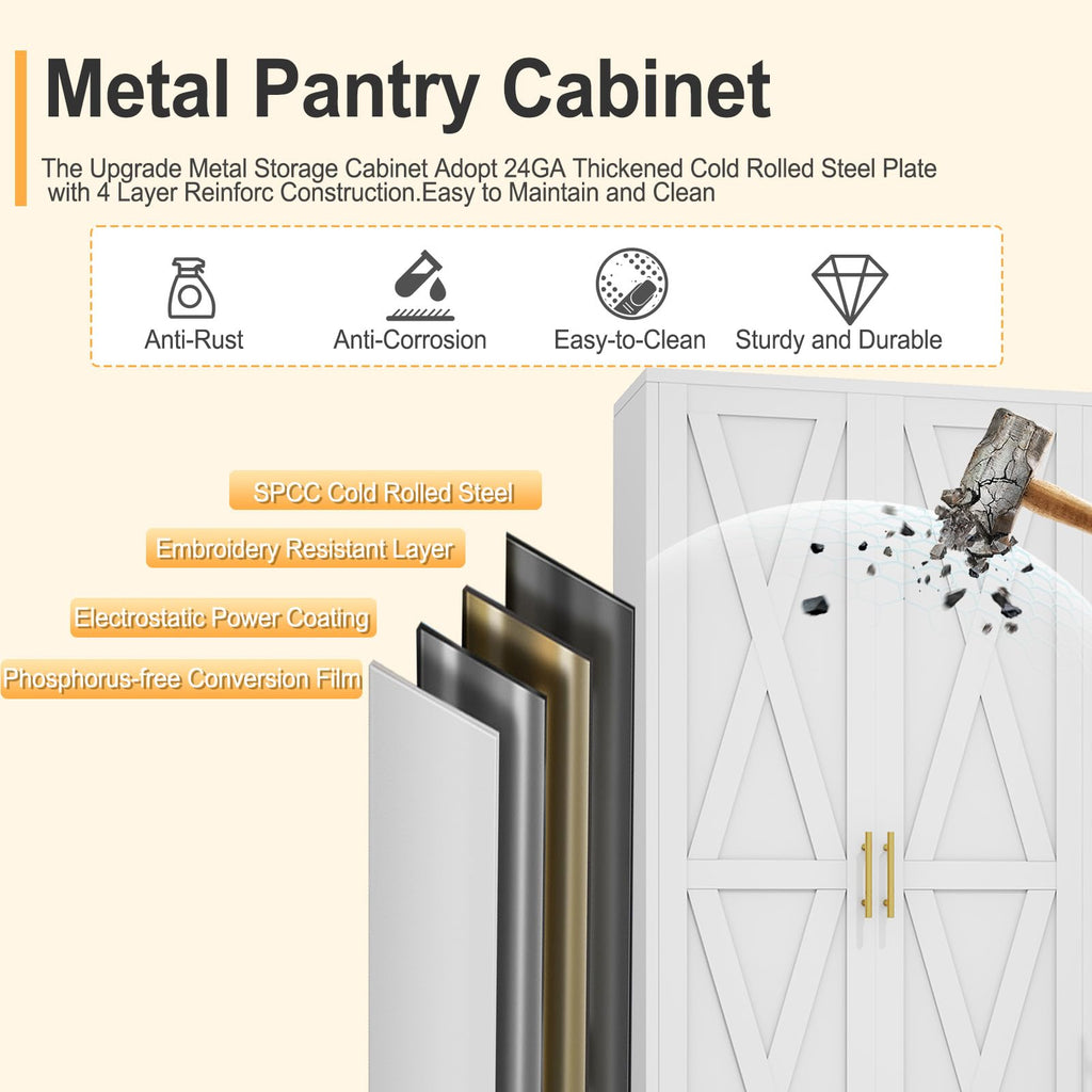 61" Metal Kitchen Pantry Storage Cabinet with 2 Doors and 3 Adjustable Shelves U812417