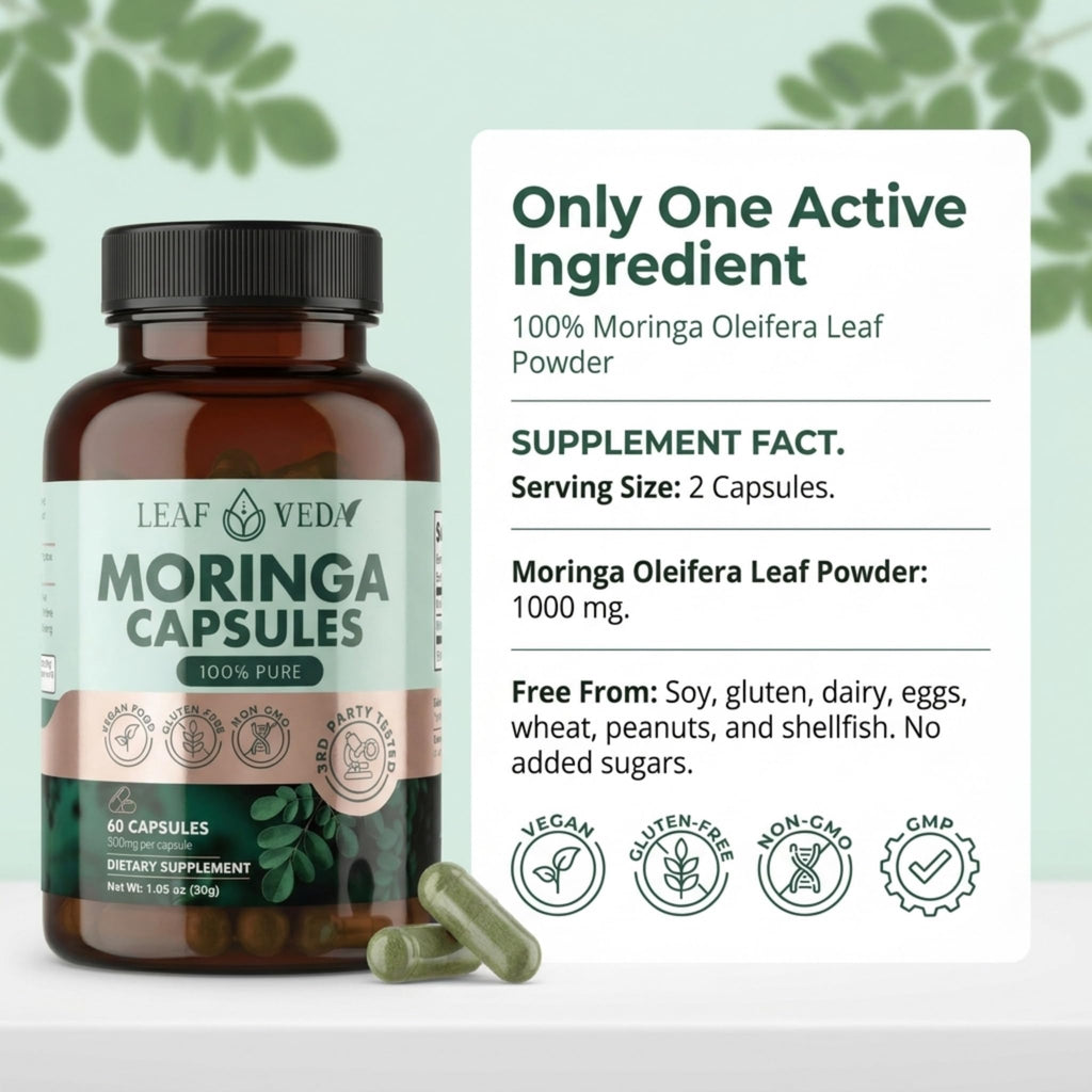 Moringa Capsules 1000mg Vegan Non-GMO 60 Count V1033