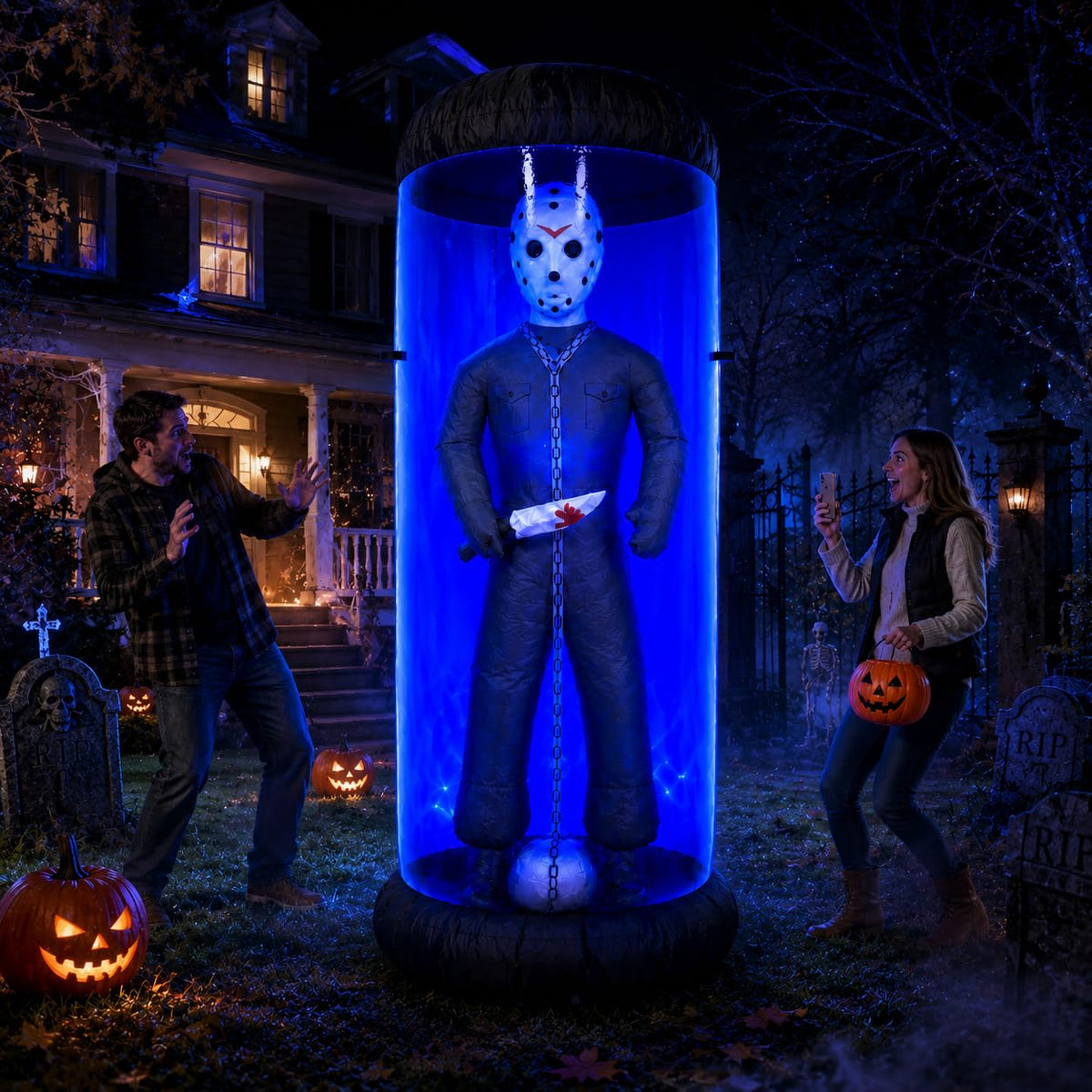 7.6FT Halloween Inflatable Outdoor Decoration with Blue LED Lights T62865