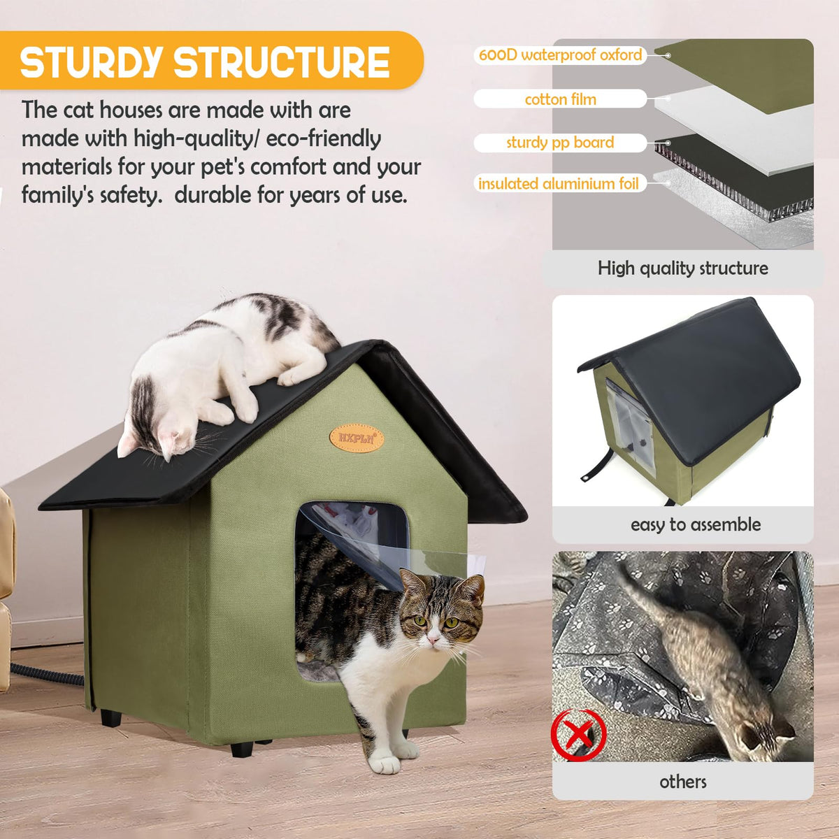 Heated Weatherproof Insulated Outdoor Cat House O966860