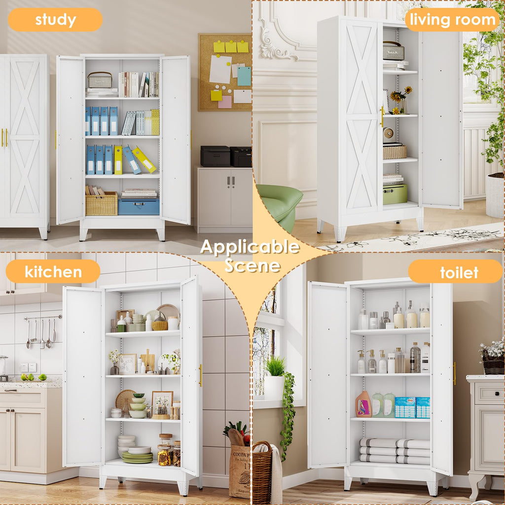 61" Metal Kitchen Pantry Storage Cabinet with 2 Doors and 3 Adjustable Shelves U812417