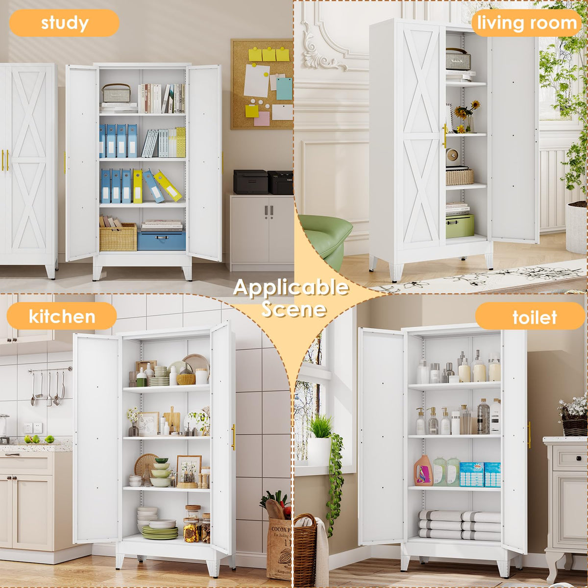 61" Metal Kitchen Pantry Storage Cabinet with 2 Doors and 3 Adjustable Shelves U812417
