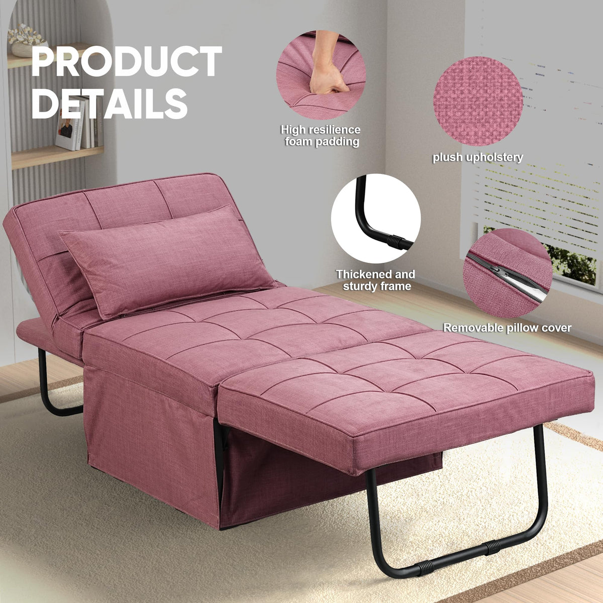 Pink Convertible Sofa Bed O8007