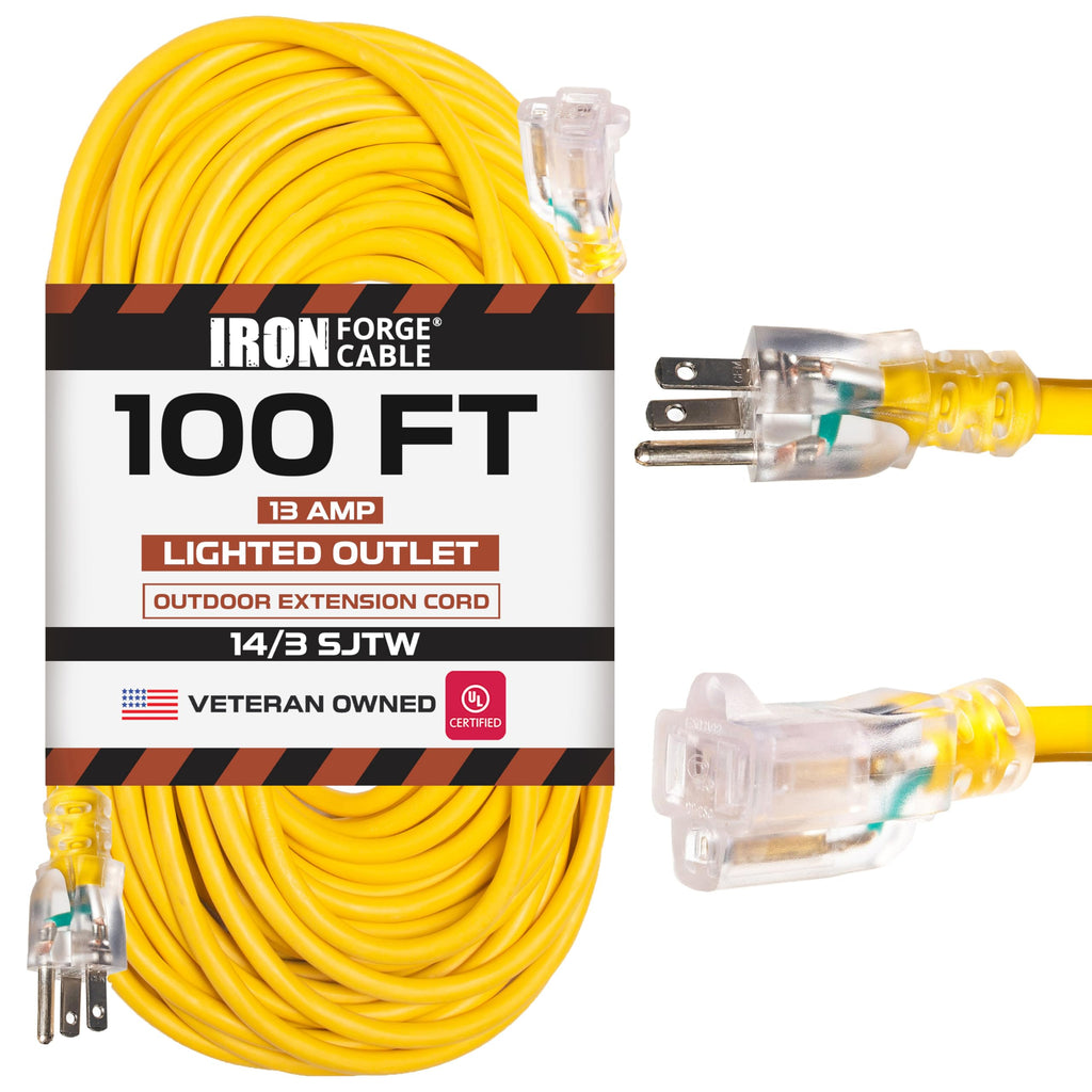 14 Gauge Heavy Duty Extension Cord, 100 Ft Yellow SJTW S340